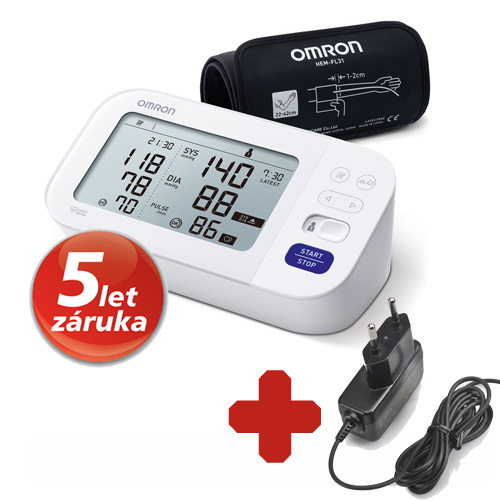 Tonometr Omron M6 Comfort s AFib - 5 let záruka +zdroj (výhodný SET)