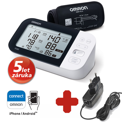 Tonometr Omron M7 Intelli IT s AFib - záruka 5 let! +adaptér (výhodný SET)